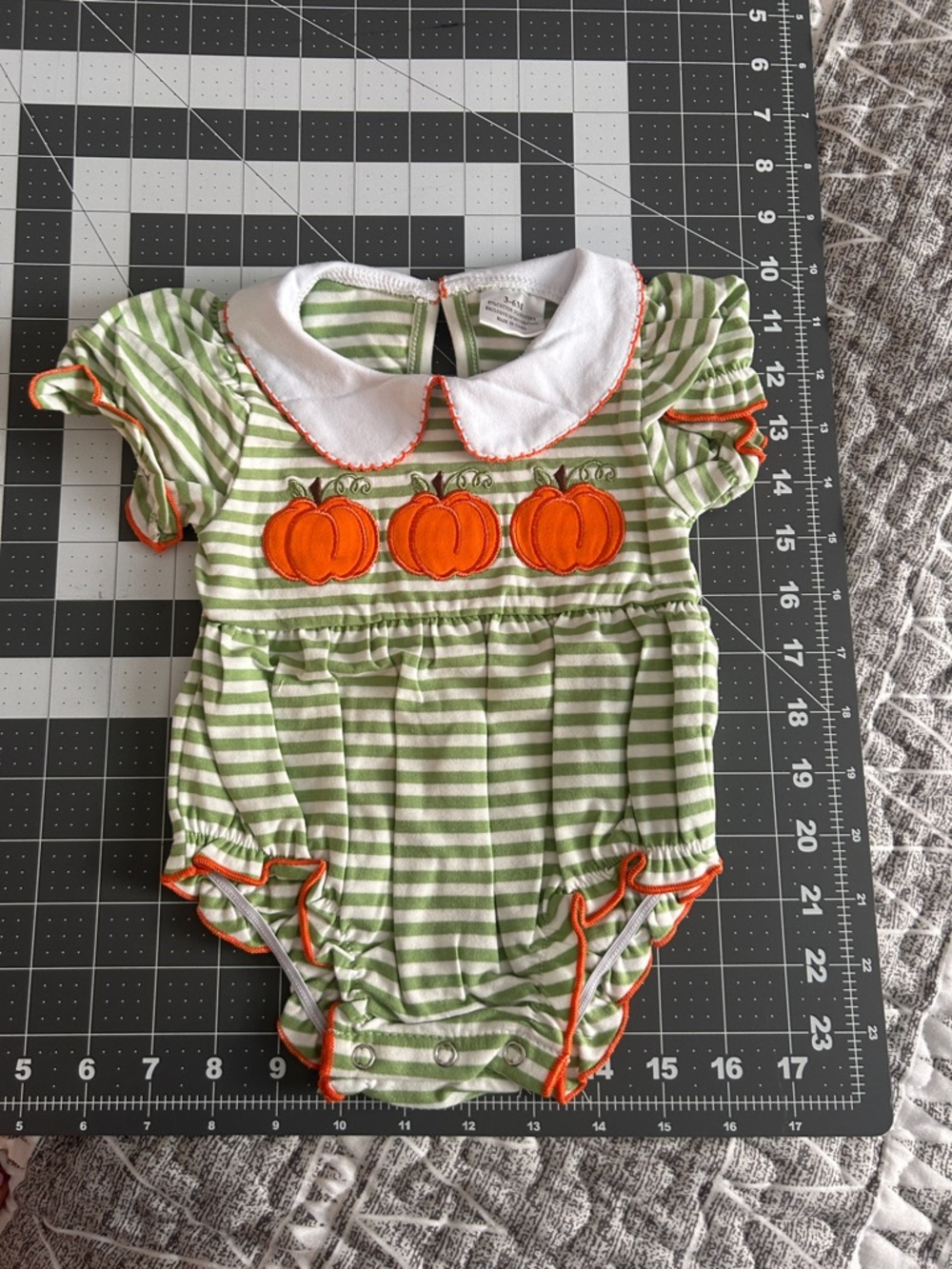 Green Striped Pumpkin Embroidered Baby Bodysuit